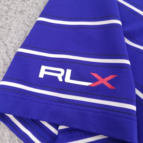 Ralph Lauren RLX Polo Shirt Mens Large Blue Striped Golf Casual Logo - Picture 3 of 14